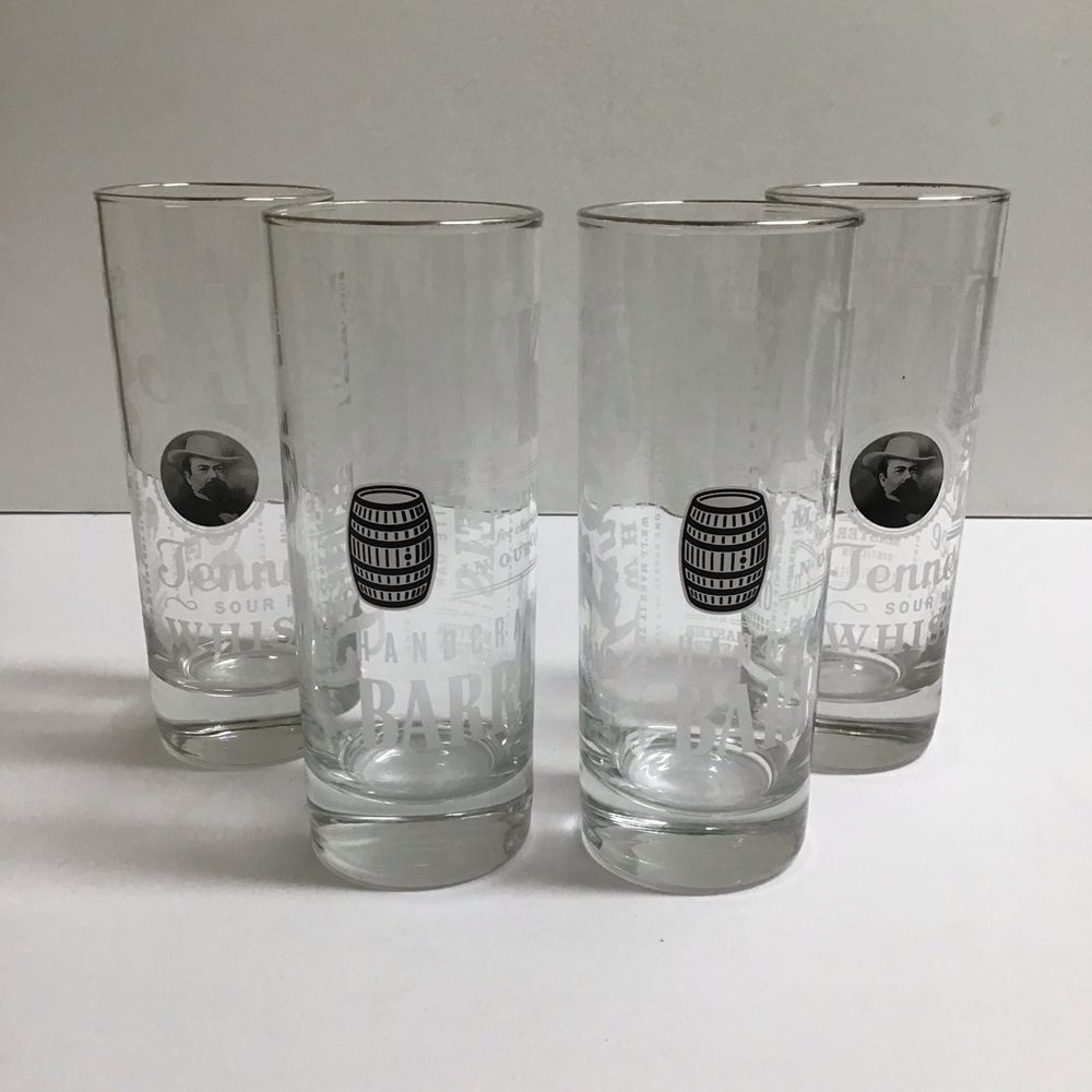 Jack Daniels Whiskey 4 Highball Tumbler Glasses Tall Boy 10 oz Old No. 7 Bar USA
